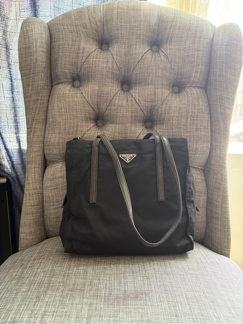 Prada Black Nylon Tote with Leather Trim